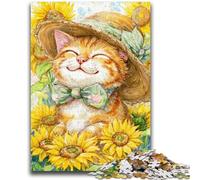 Puzzle 1000 pièces pour Adultes et Adolescents, Motif Chat Tournesol, Jeu éducatif pour Anniversaire et Noël, à partir de 14 Ans, 26x38cm