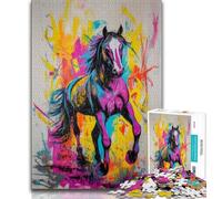 Puzzle 1000 pièces pour Adultes et Adolescents, Motif Cheval Graffiti, stimule Le Cerveau, Jouets addictifs pour cultiver la Patience et améliorer la mémoire (38x26cm)