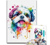 Puzzle 1000 pièces pour Adultes et Adolescents, Motif Chien Aquarelle, Anti-Stress, idéal pour Les Vacances à la Maison, avec Affiche et fiche de Questions-réponses Assorties 50x75cm