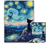 Puzzle 1000 pièces pour Adultes et Adolescents, Motif Ciel Nocturne et Chat Noir, en Bois, pour Les Anniversaires, Les fêtes et la décoration intérieure, 50x75cm