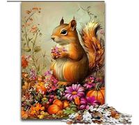 Puzzle 1000 pièces pour Adultes et Adolescents, Motif écureuil et Fleurs, Jeux éducatifs, décoration d'intérieur, Cadeau d'anniversaire, à partir de 14 Ans (Taille 26x38cm)