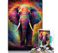 Puzzle 1000 pièces pour Adultes et Adolescents Motif éléphant psychédélique Jouets de Divertissement Familial avec Affiche et fiche de Questions-réponses Assorties 38x26cm