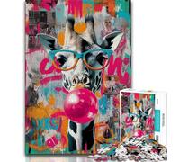 Puzzle 1000 pièces pour Adultes et Adolescents, Motif Girafe Graffiti, avec Affiche et fiche de Questions-réponses, à partir de 14 Ans (Taille 75x50cm)