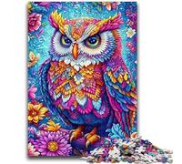 Puzzle 1000 pièces pour Adultes et Adolescents, Motif Hibou coloré, avec Affiche et fiche de Questions-réponses, à partir de 14 Ans (75x50cm)