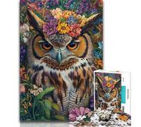 Puzzle 1000 pièces pour Adultes et Adolescents, Motif Hibou et Fleurs, 1000 pièces pour Adultes, Jeux éducatifs, décoration d'intérieur, Convient pour la décoration de Bureau (Taille 75x50cm)