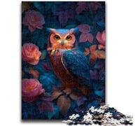 Puzzle 1000 pièces pour Adultes et Adolescents, Motif Hibou Fleuri, Anti-Stress, Vacances à la Maison, avec Affiche et fiche de Questions-réponses Assorties, 26x38cm