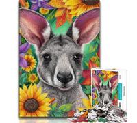 Puzzle 1000 pièces pour Adultes et Adolescents, Motif Kangourou Fleuri, Anti-Stress, Passe-Temps, Amour Entre Couples (38x26cm)