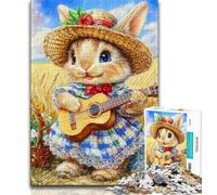 Puzzle 1000 pièces pour Adultes et Adolescents, Motif Lapin Jouant de la Guitare, idéal pour la décoration de Bureau, à partir de 14 Ans (Taille 38x26cm)
