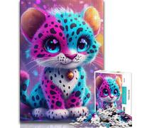 Puzzle 1000 pièces pour Adultes et Adolescents, Motif léopard coloré, Anti-Stress, idéal pour Les Vacances à la Maison, avec Le Père Noël (75x50cm)