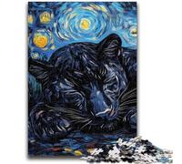 Puzzle 1000 pièces pour Adultes et Adolescents, Motif léopard Noir, Ciel Nocturne, Anti-Stress, défi Difficile avec Affiche et fiche de Questions-réponses Assorties, 26x38cm