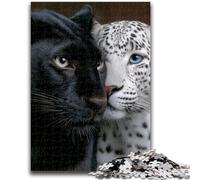 Puzzle 1000 pièces pour Adultes et Adolescents, Motif léopard Noir et Blanc Difficile à réaliser, mais Amusant et Humoristique Cadeau d'anniversaire, Cadeaux, décoration Murale 50x75cm