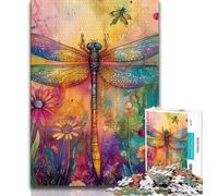Puzzle 1000 pièces pour Adultes et Adolescents, Motif Libellule Aquarelle, Jouets de Divertissement Familial avec Affiche et fiche de Questions-réponses Assorties, 38x26cm