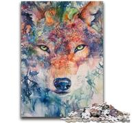 Puzzle 1000 pièces pour Adultes et Adolescents, Motif Loup Aquarelle, Jeux éducatifs, décoration d'intérieur, Cadeau d'anniversaire, Cadeaux pour Les 14 Ans et Plus, 26x38cm