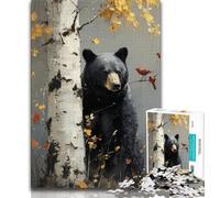 Puzzle 1000 pièces pour Adultes et Adolescents, Motif Ours Noir et Oiseau Rouge, Anti-Stress, décoration d'intérieur (Taille 75x50cm)