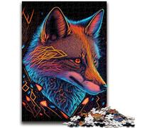 Puzzle 1000 pièces pour Adultes et Adolescents, Motif Renard néon Anti-Stress, idéal pour Les Vacances, avec Affiche et fiche de Questions-réponses Assorties, 26x38cm