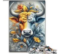 Puzzle 1000 pièces pour Adultes et Adolescents, Motif Taureau Fleuri, Jeu éducatif Familial, décoration Murale, Cadeaux d'anniversaire et de Noël Uniques, 38x26cm