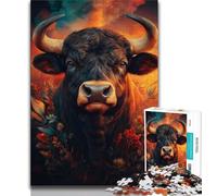 Puzzle 1000 pièces pour Adultes et Adolescents, Motif Taureau Fleuri, Jeux en Famille, activités Amusantes à la Maison, Cadeau d'anniversaire, Cadeau de Voyage (38x26cm)