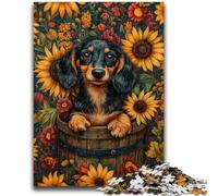Puzzle 1000 pièces pour Adultes et Adolescents, Motif Teckel Tournesol, décoration Murale Artistique et idée Cadeau d'anniversaire pour Amis, Bureau à Domicile 38x26cm
