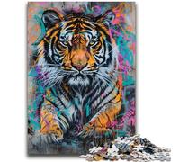 Puzzle 1000 pièces pour Adultes et Adolescents, Motif Tigre Graffiti, Anti-Stress, défi Difficile avec Affiche et fiche de Questions-réponses Assorties, 50x75cm