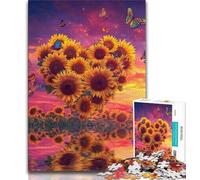 Puzzle 1000 pièces pour Adultes et Adolescents, Motif Tournesol en Forme de cœur, Jouets de Divertissement Familial avec Affiche et fiche de Questions-réponses (Taille 38x26cm)