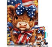 Puzzle 1000 pièces pour Adultes et Adolescents, Motif Vache des Highlands, Drapeau américain, Anti-Stress, défi Difficile, idéal comme Cadeau pour Toute la Famille, Convient pour et 14 38x26cm