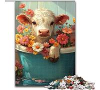 Puzzle 1000 pièces pour Adultes et Adolescents, Motif Vache Fleurie, idéal comme Cadeau pour Toute la Famille à partir de 14 Ans (Taille 50x75cm)
