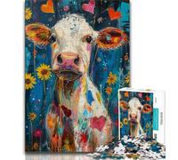 Puzzle 1000 pièces pour Adultes et Adolescents, Motif Vache Fleurie, Jeu Stimulant, décoration Murale, Cadeaux Uniques pour Anniversaire et Noël (Taille 38x26cm)