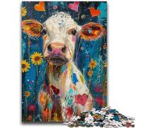 Puzzle 1000 pièces pour Adultes et Adolescents, Motif Vache Fleurie, Jeux éducatifs, décoration d'intérieur, Cadeau d'anniversaire, Art Mural (26x38cm)