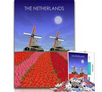 Puzzle 1000 pièces pour Adultes et Adolescents Moulin à Vent des Pays-Bas, Anti-Stress, Vacances, Tue-Temps, décoration d'intérieur (38x26cm)