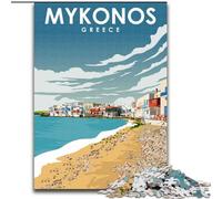 Puzzle 1000 pièces pour Adultes et Adolescents Mykonos, Voyage en Grèce, Jeu Stimulant et Jeu Familial avec des pièces entièrement emboîtables de Formes aléatoires 50x75cm
