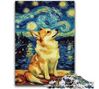 Puzzle 1000 pièces pour Adultes et Adolescents Nuit étoilée Adorables Huskies Aidez Le Cerveau à exercer Jouets addictifs pour cultiver la Patience Interaction Parent-Enfant 26x38cm