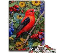 Puzzle 1000 pièces pour Adultes et Adolescents Oiseau Rouge et Fleurs Aide Le Cerveau à exercer Jouets addictifs pour cultiver la Patience Décoration Murale 50x75cm