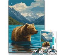 Puzzle 1000 pièces pour Adultes et Adolescents Ours Brun au Bord du lac, activité familiale Amusante à la Maison, Cadeau d'anniversaire, Cadeau de Voyage (Taille 38x26cm)