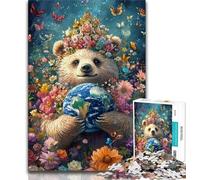 Puzzle 1000 pièces pour Adultes et Adolescents Ours en Peluche Tenant la Terre, Un Jeu Stimulant idéal comme Cadeau pour Toute la Famille (75x50cm)