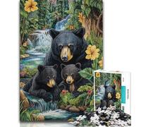 Puzzle 1000 pièces pour Adultes et Adolescents Ours Noir de la Jungle, Jeu Stimulant et Familial, avec Affiche et fiche de Questions-réponses pour Les 14 Ans 38x26cm