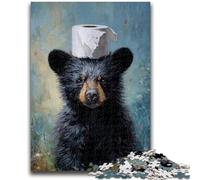 Puzzle 1000 pièces pour Adultes et Adolescents Ours Noir Jouant avec du Papier Toilette 1000 pièces pour Adultes,Staycation Kill Time avec des pièces entièrement emboîtables de Formes aléatoires