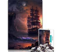 Puzzle 1000 pièces pour Adultes et Adolescents Paysage de Bateaux Pirates Puzzle 1000 pièces Staycation Kill Time avec pièces entièrement emboîtables de Formes aléatoires 38x26cm