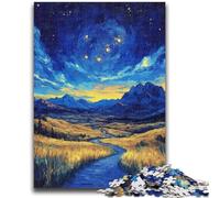 Puzzle 1000 pièces pour Adultes et Adolescents, Paysage de Campagne sous Le Ciel Nocturne, avec Affiche et fiche de Questions-réponses, à partir de 14 Ans (75x50cm)