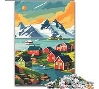 Puzzle 1000 pièces pour Adultes et Adolescents Paysage de Village du Groenland Aide Le Cerveau à exercer des Jouets addictifs pour cultiver la Patience Interaction Parent-Enfant (50x75cm) 1000pcs