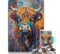 Puzzle 1000 pièces pour Adultes et Adolescents Peinture à l'huile Motif Vache de Montagne Casse-tête pour Adolescents Cadeau d'anniversaire pour Homme 26x38cm