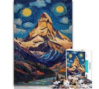 Puzzle 1000 pièces pour Adultes et Adolescents Peinture de Montagne de Night Sky, Anti-Stress Staycation Kill Time Enhance Love Between Couples (75x50cm)