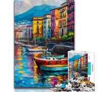 Puzzle 1000 pièces pour Adultes et Adolescents Peinture du Front de mer de Naples, Italie, Difficile à compléter mais Amusant et Humoristique, Une œuvre d'art pour Les 14 Ans 38x26cm