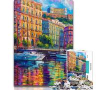 Puzzle 1000 pièces pour Adultes et Adolescents Peinture du Front de mer de Naples, Italie, Difficile à compléter mais Amusant et Humoristique, Une œuvre d'art pour Les 14 Ans 38x26cm