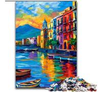 Puzzle 1000 pièces pour Adultes et Adolescents, Peinture du Front de mer de Naples, Italie, pour Jeu éducatif, Jouet, décoration intérieure Unique et Cadeaux (Taille 50x75cm)