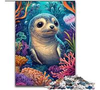Puzzle 1000 pièces pour Adultes et Adolescents Phoque Marin, Casse-tête pour décoration Murale, Cadeaux d'anniversaire et de Noël Uniques pour Les 14 Ans (Taille 50x75cm)