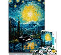 Puzzle 1000 pièces pour Adultes et Adolescents Piano sous Le Ciel Nocturne, Staycation Kill Time avec Affiche et fiche de Questions Assorties 38x26cm