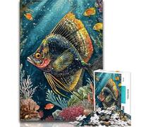 Puzzle 1000 pièces pour Adultes et Adolescents Poissons des Grands Fonds, Jeu Stimulant et Familial avec Affiche et fiche de Questions-réponses (75x50cm)