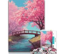 Puzzle 1000 pièces pour Adultes et Adolescents Pont sous Les cerisiers en Fleurs, Anti-Stress, séjour, Tuer Le Temps, liste de souhaits avec Le Père Noël (38x26cm)