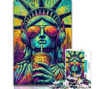 Puzzle 1000 pièces pour Adultes et Adolescents Pop Art Statue de la Liberté, Jeu Stimulant et Familial avec Affiche et fiche de Questions-réponses (75x50cm)