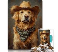 Puzzle 1000 pièces pour Adultes et Adolescents Puzzle 1000 pièces Cowboy Golden Retriever, idéal comme Cadeau pour Toute la Famille à partir de 14 Ans (Taille 75x50cm)